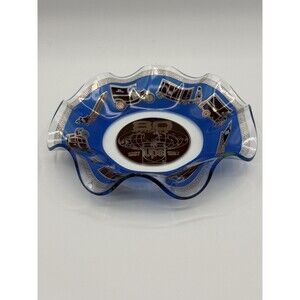 Vintage UPS 80th Anniversary Glass Ruffled Bowl Dish 1907-1987 Blue Decor